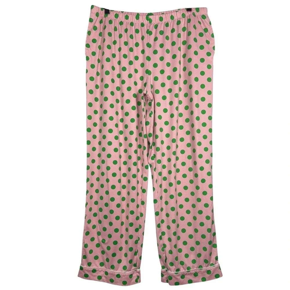 KATE SPADE New York Jersey Pajama Pants, Pink with Green Polka Dots, Size XL